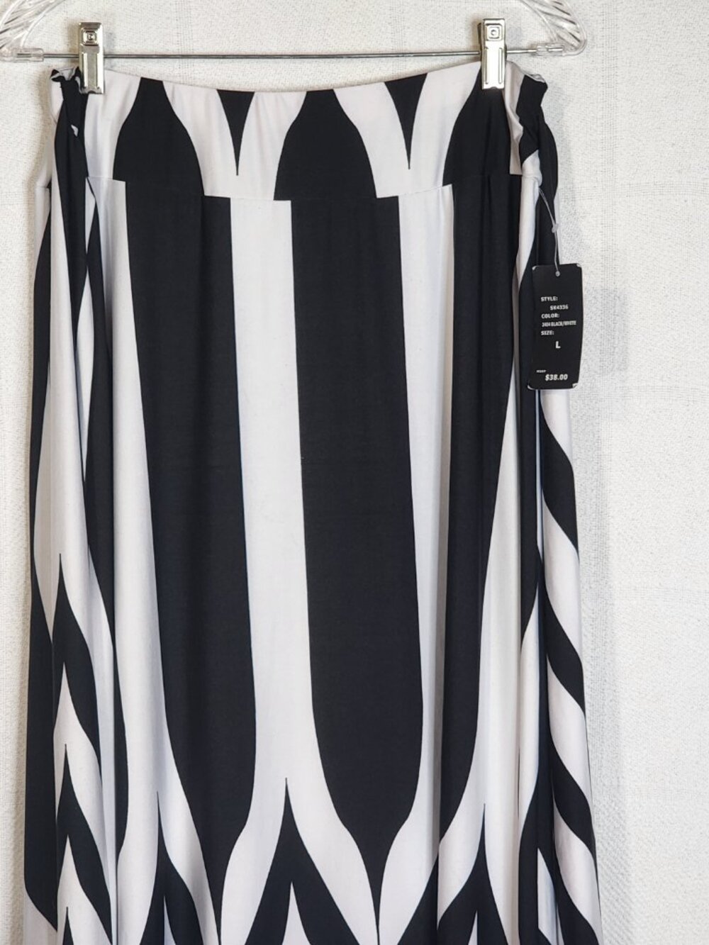 Robert Louis Black and White Pattern Poly Span Tie Front Dress Skirt Size Large - Picture 11 of 16